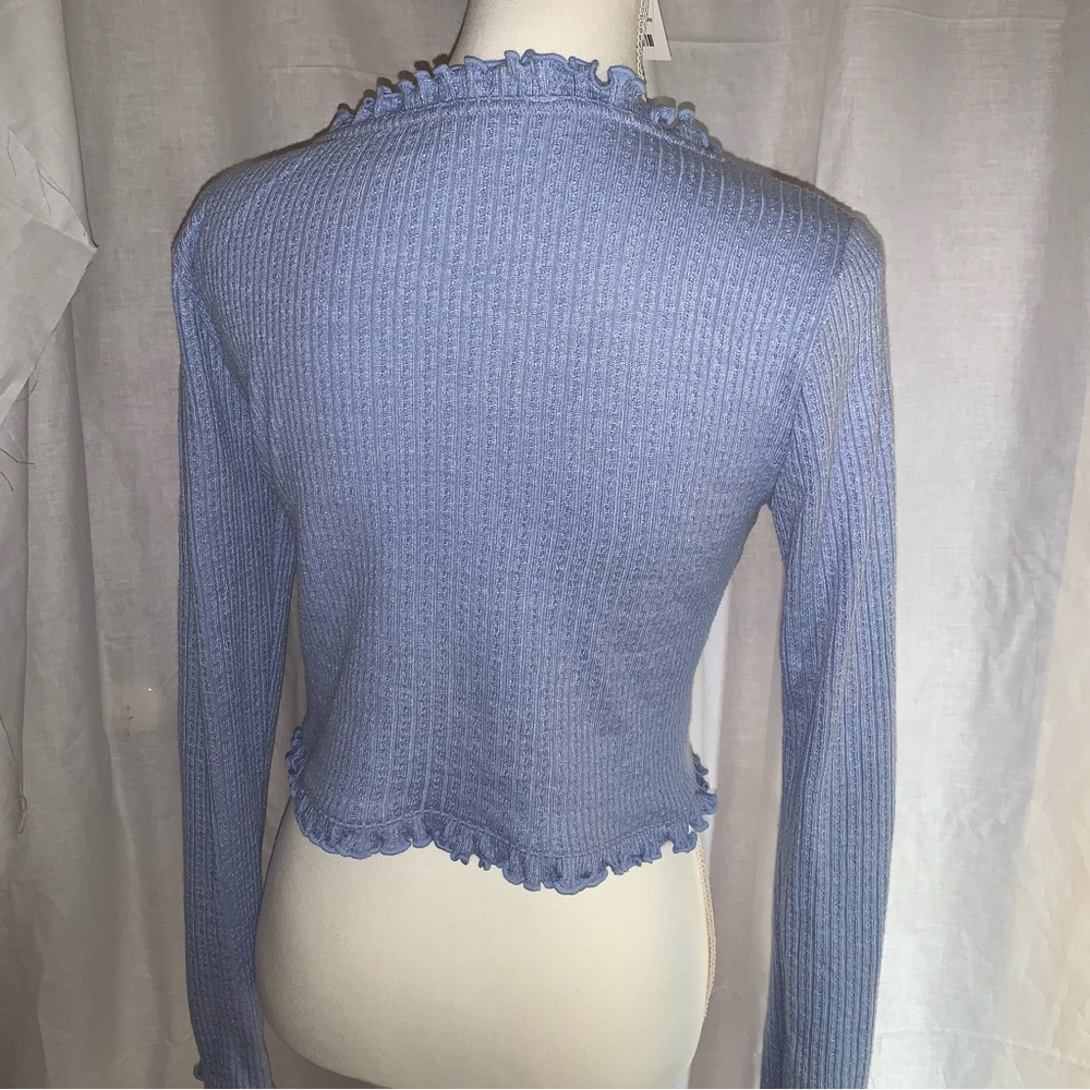Forever 21 | Blue Open Crop Top+Ruffled Hems+Long Sleeve | Medium+Small - Picture 2 of 3
